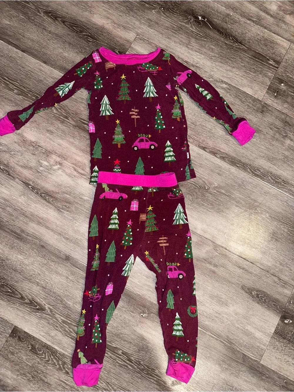 Little Sleepies Christmas Pajama Set - Burgundy with Pink Trim 12-18 Months